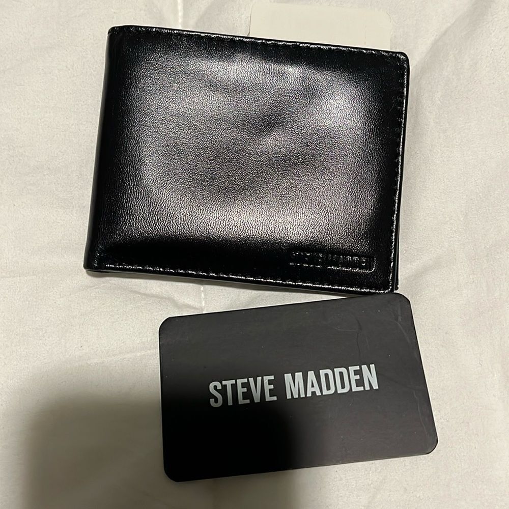 New men’s Steve Madden Men RFID Card Case Slim Bifold Wallet Black